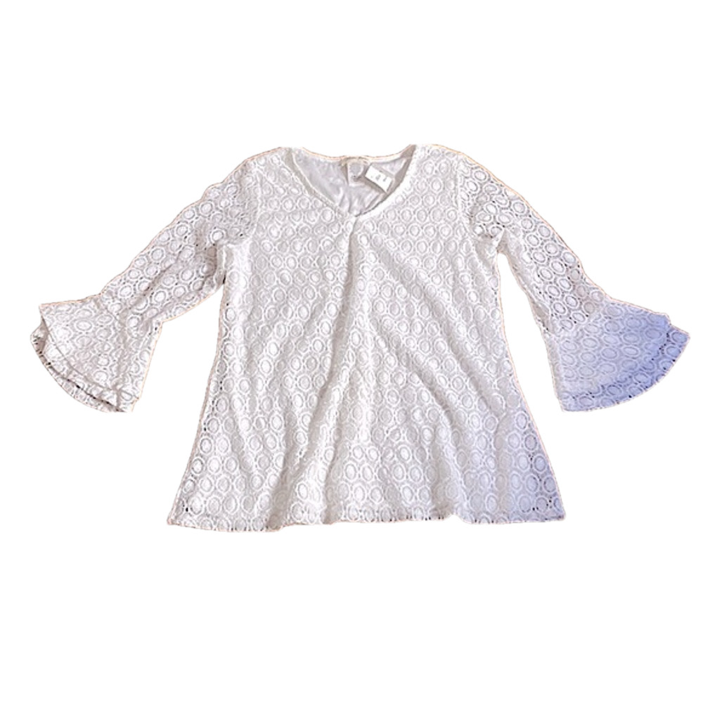 🌷 Brittany Black 🌷 White Lace Bell Ruffle Sleeve Top NWT